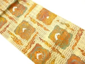 変わり色紙に抽象格子模様織出し名古屋帯